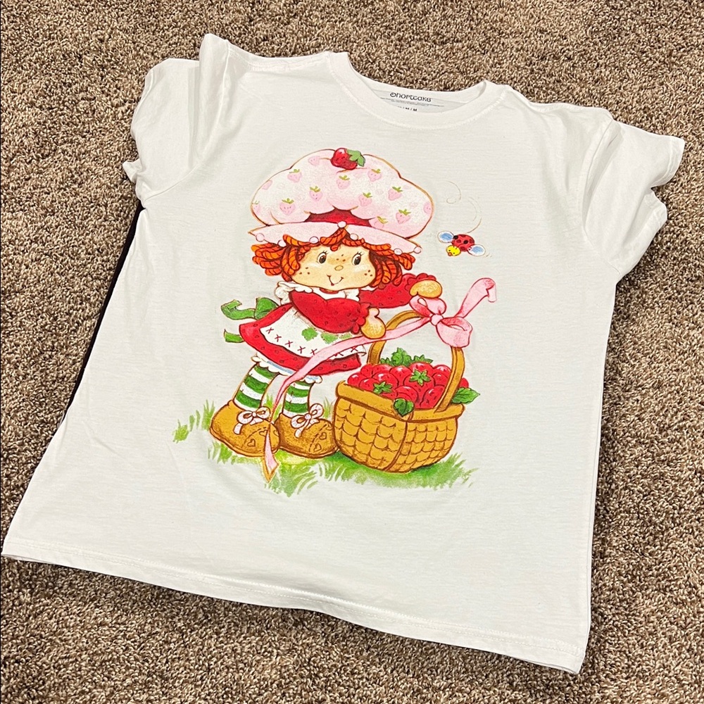 Juniors White Strawberry Shortcake Graphic Tee